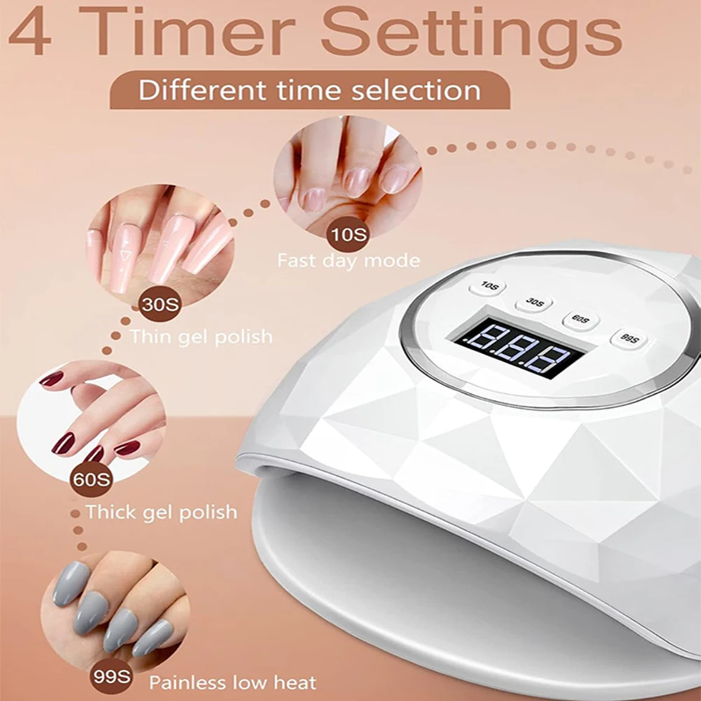 مجفف أظافر LED بالأشعة فوق البنفسجية 86 وات مع 39 خرزة و4 مؤقتات مصباح احترافي لمجفف معالجة طلاء الأظافر من جل مانيكير للمنزل والصالون