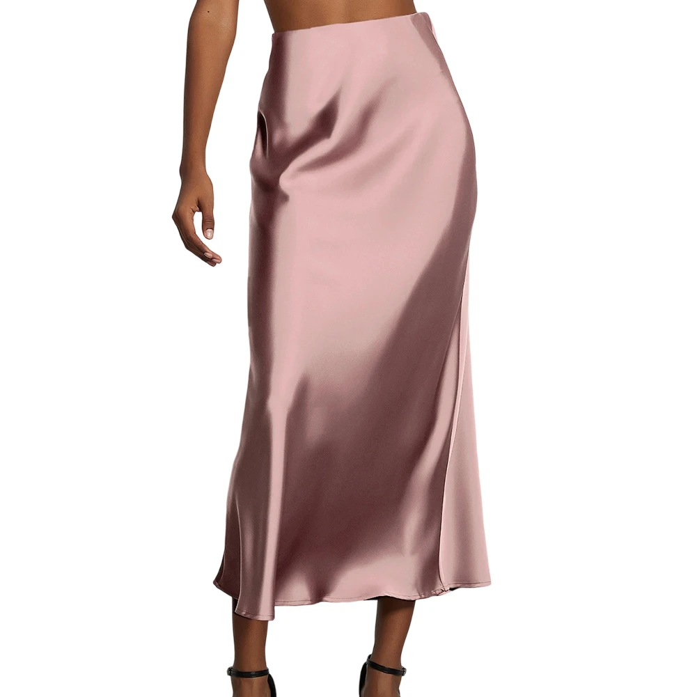 

Женская атласная юбка: элегантная, с высокой талией, длинная, модная, офисная, однотонная, весна-лето
