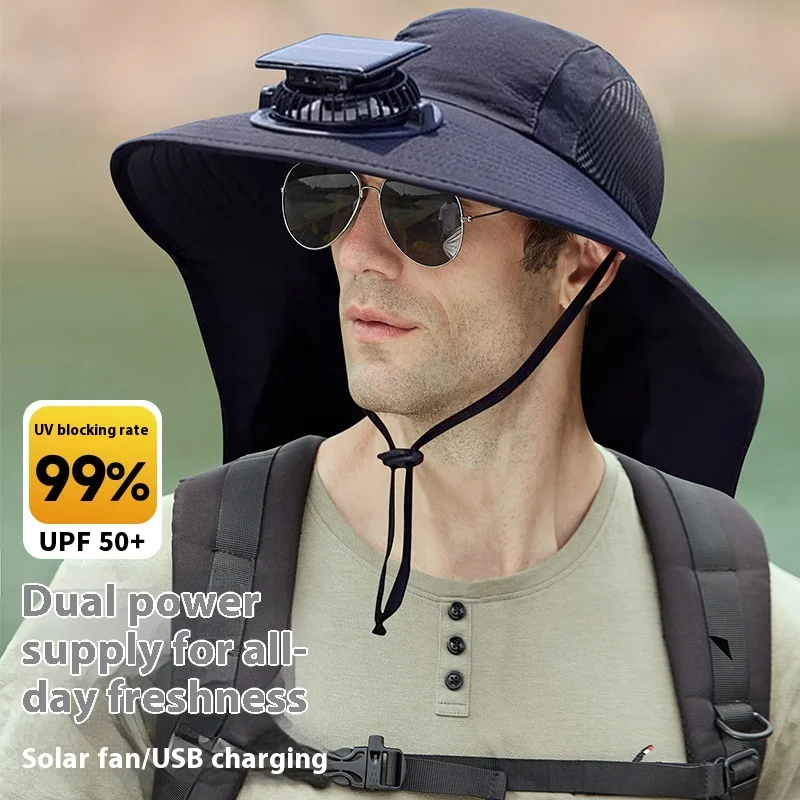 

Мужские и женские шляпы-вентиляторы с широкими полями, рыболовные шляпы, шейные шляпы, быстросохнущие дышащие солнцезащитные шляпы, альпинистские шляпы на солнечной энергии