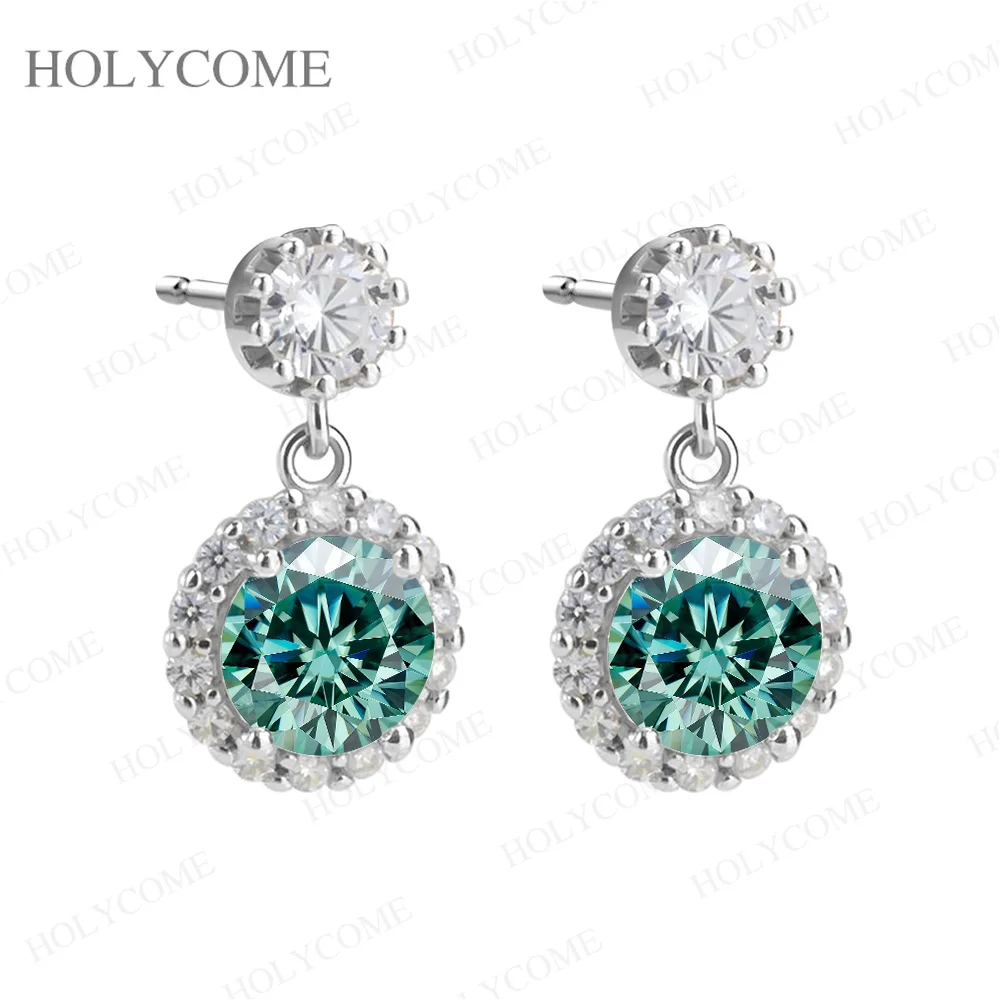 925 Sterling Silber Moissanit Halo Tropfen-Ohrringe Runder Brillantschliff Hängeohrringe für Damen Brautschmuck – Detail 4