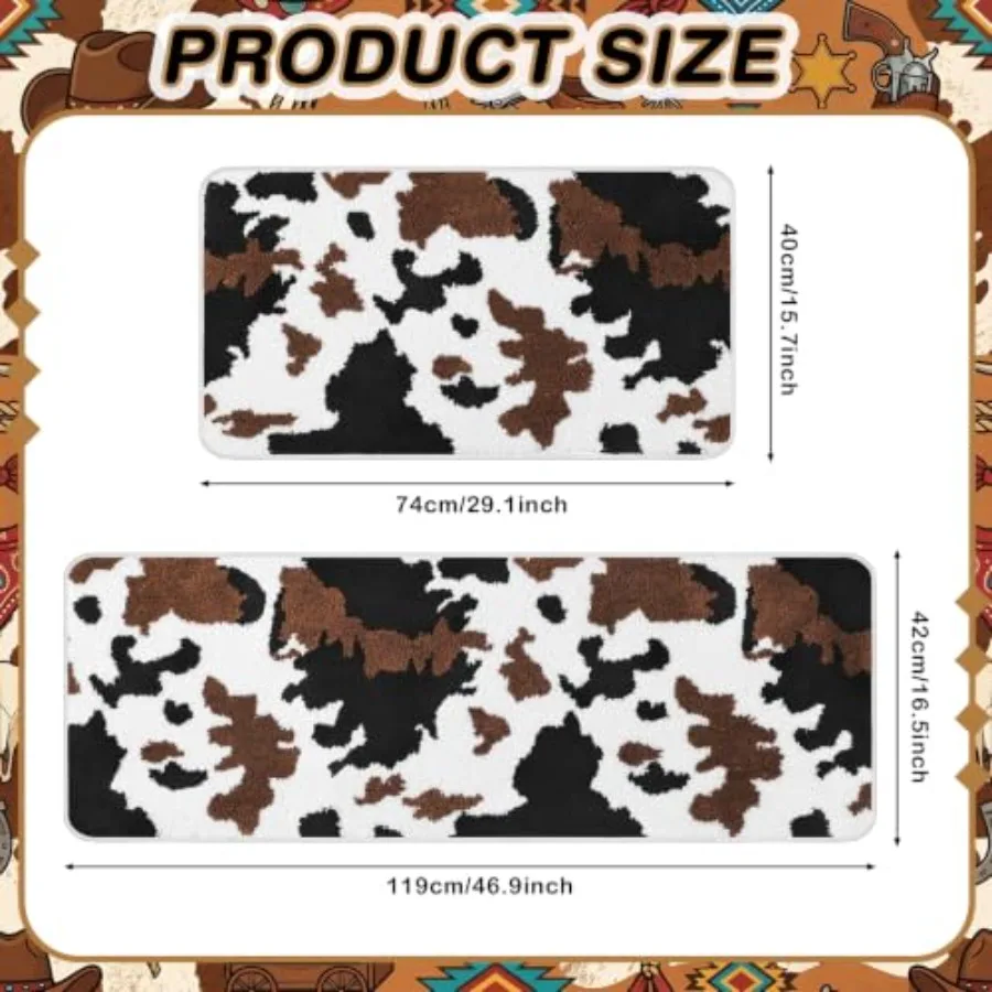 2 Pcs Western Aztec Bathroom Rugs Boho Aztec Bath Mat Non Slip Geometric Bathroom Decor Soft Absorbent Microfiber Rug for Kitch