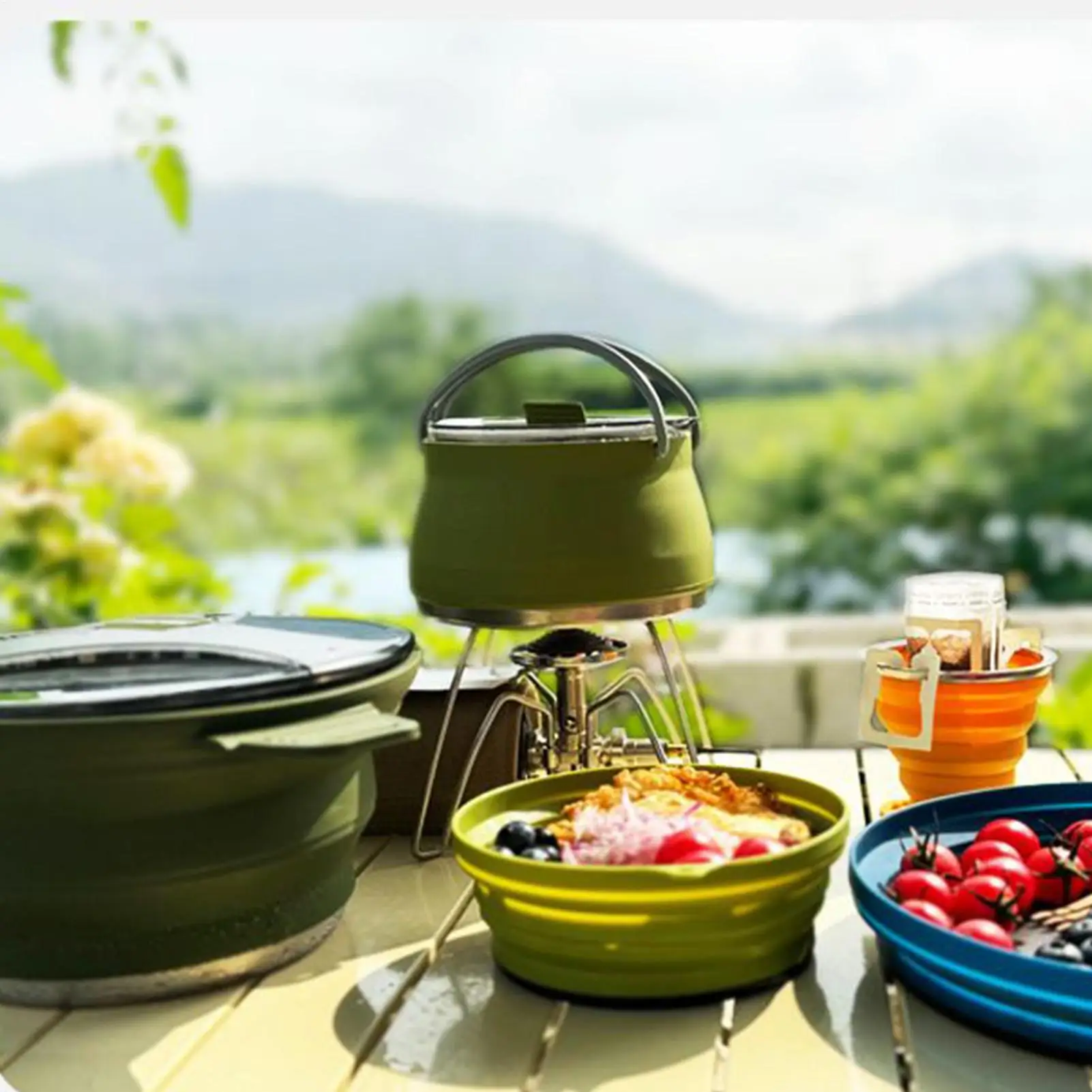 

Camping Pots And Pans Portable Camping Pans For Cooking Silicone Utensils Kit Heat-Resistant Stainless Steel Dishes For Travel