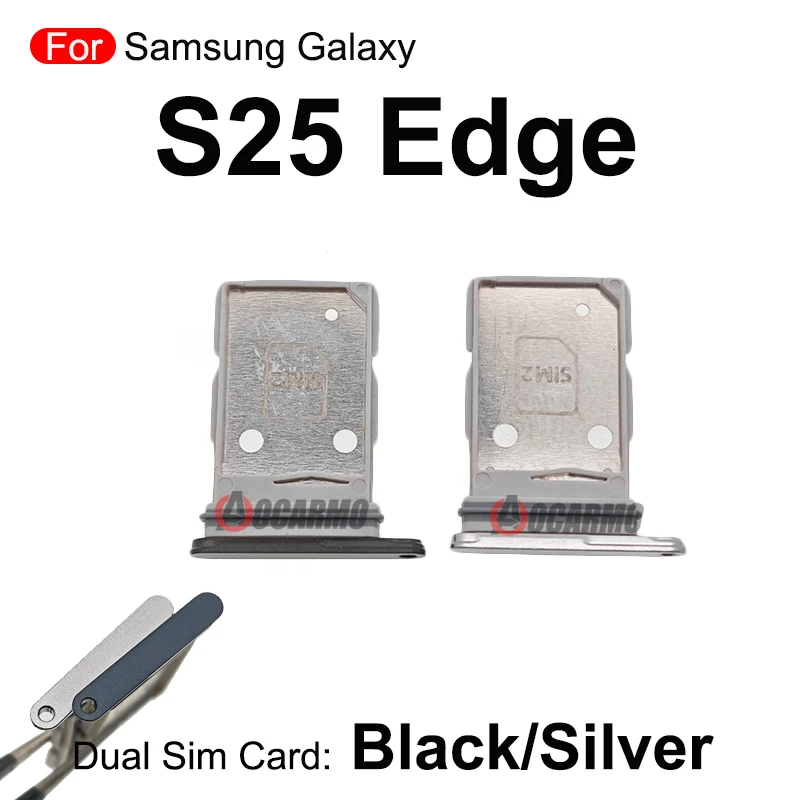 Black Silver Sim Tray For Samsung Galaxy S25Edge Dual Sim Card Holder Slot Replacement Part