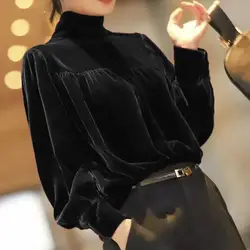 Fashionable Velvet Semi High Neck Base Shirt New Sexy Interior Long Sleeved Top Stylish Small Shirt