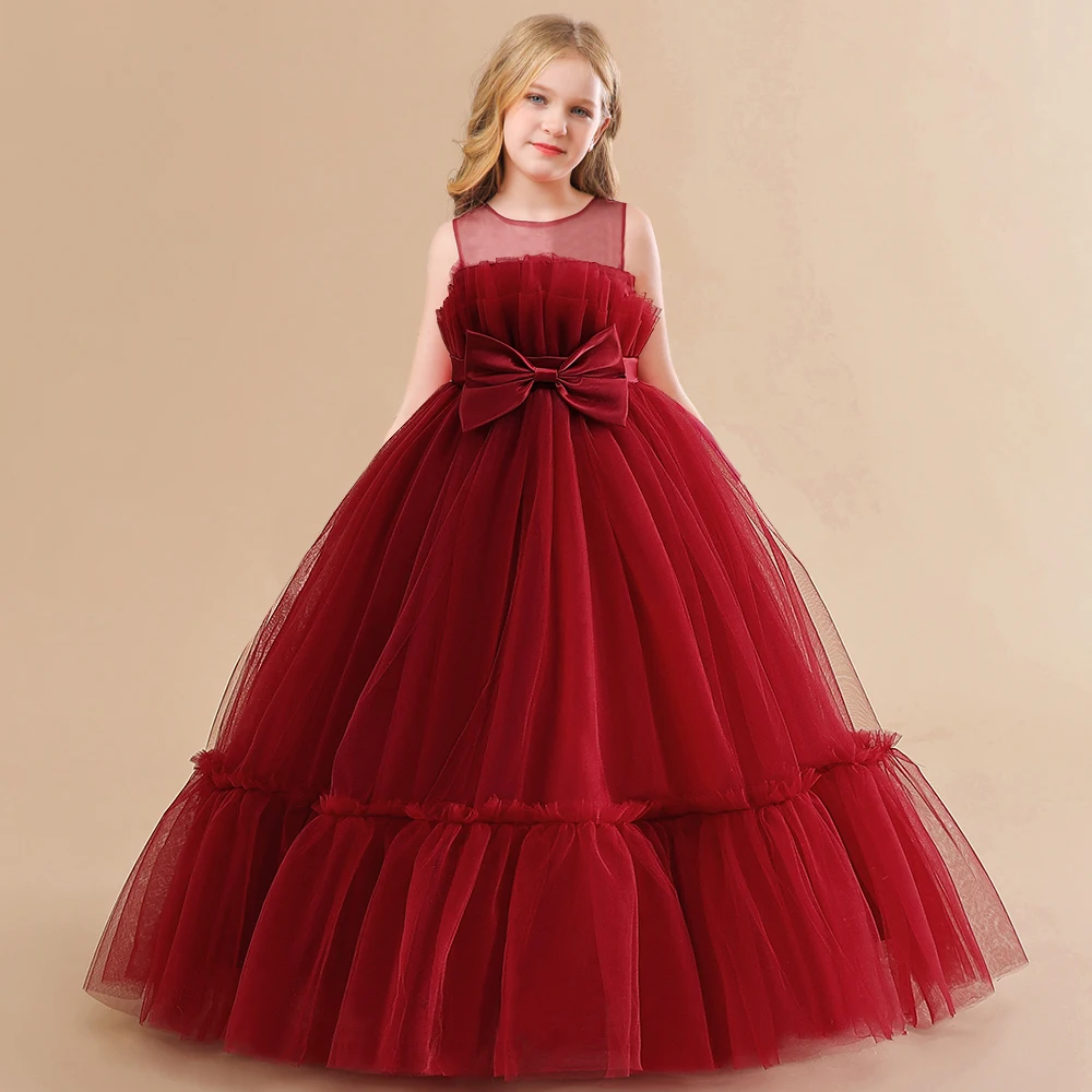 Formal A-line Party Dress For Girls Children Costume Sleeveless Princess Dresses Girl Dress Elegant Lace Wedding Gown