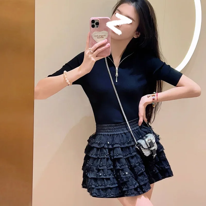 2024 New Lolita Ruffles Skirts Casual Women's Popular Solid Fashion Tender High Waist Lace Mini Princess Aesthetic Ulzzang Daily