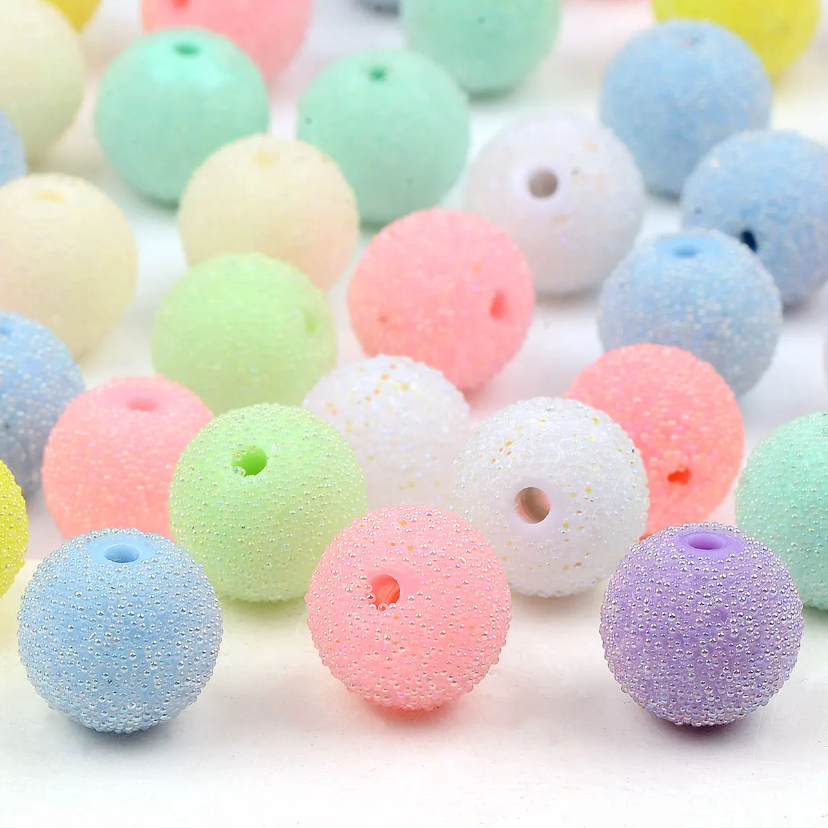 1.5cm 10pcs Resin Ball Acrylic Beads Round Shape Sugar Sand Colorful Charm Loose Beads DIY Bracelet Necklace Accessories