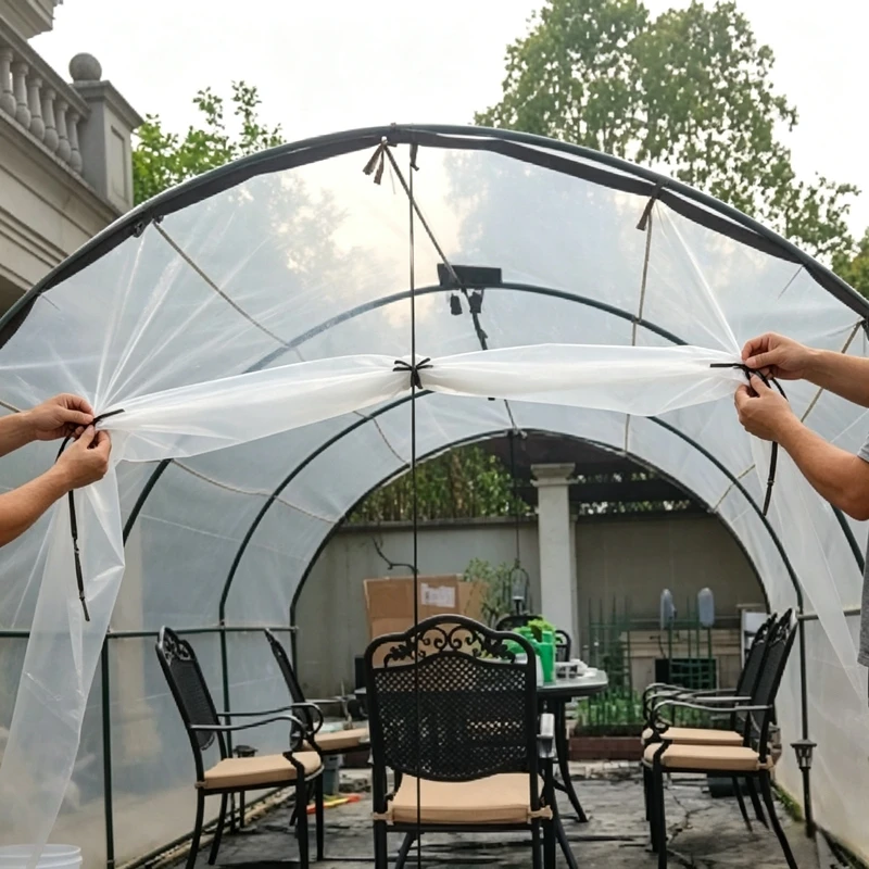 2m Wide 0.1mm Clear PE Tarpaulin Transparent Rainproof Film Garden Plant Keep Warm Cover Balcony Furniture Plant Shed Protection