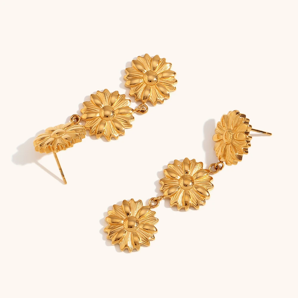 La. Muses-pendientes elegantes chapados en oro de 18K para mujer, aretes de tres gotas de girasol, joyería Wteel sin agua Premium, tendencia 2024