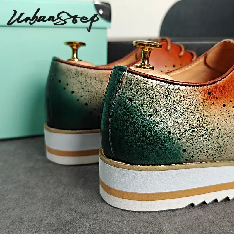 Luxury Brand Men Leather Shoes Green Blue Lace up Casual Dress Man Shoes Comfortable Sports Outdoor Daily shoes for men