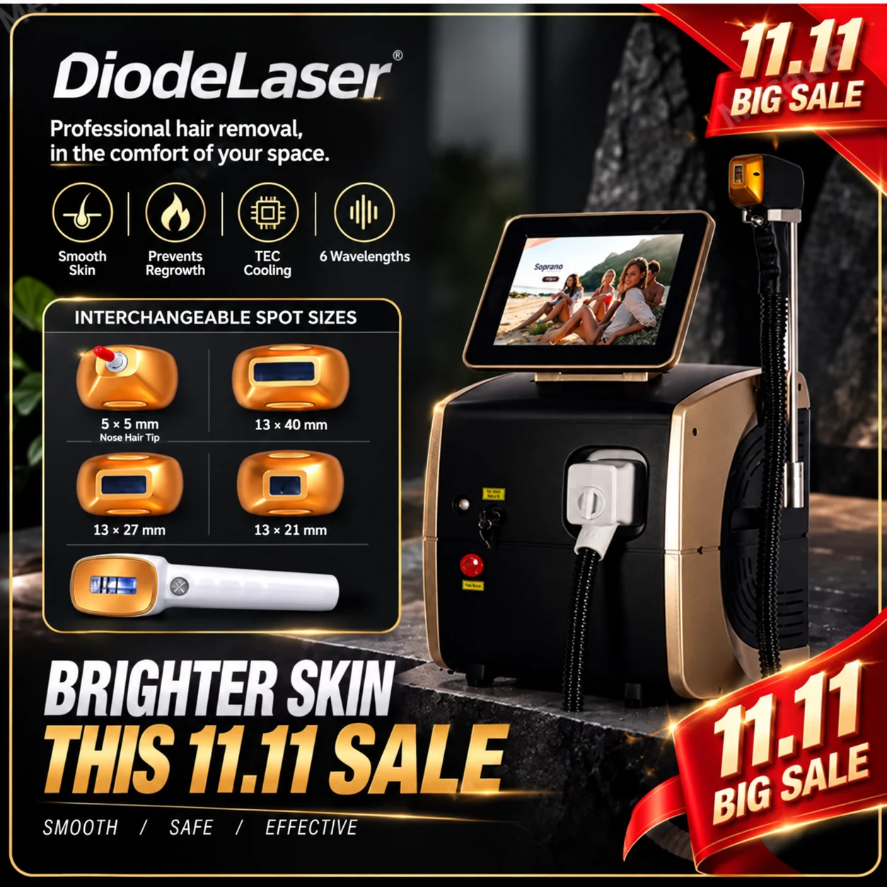 Professional Soprano Diode Ice Titanium Laser Body Hair Removal Machine 5 Wave 808nm Alexandrite Device Permanent CE 5000w