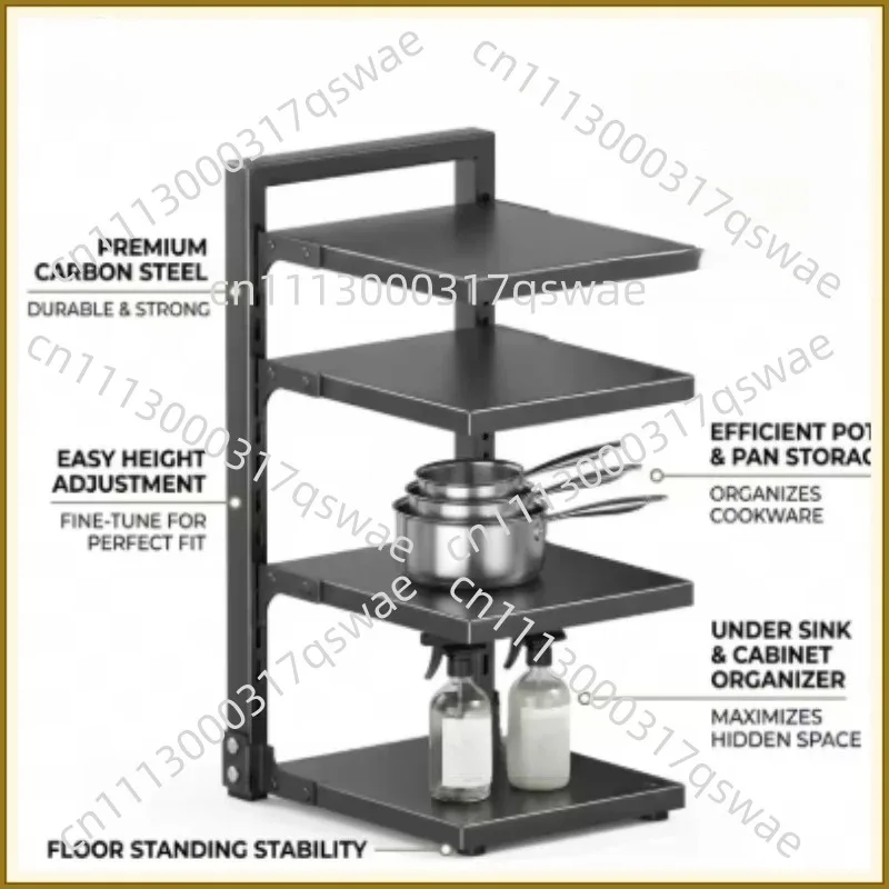 Adjustable pot rack storage rack, kitchen stainless steel pot rack, multi-layer household pot and frying pan organizer