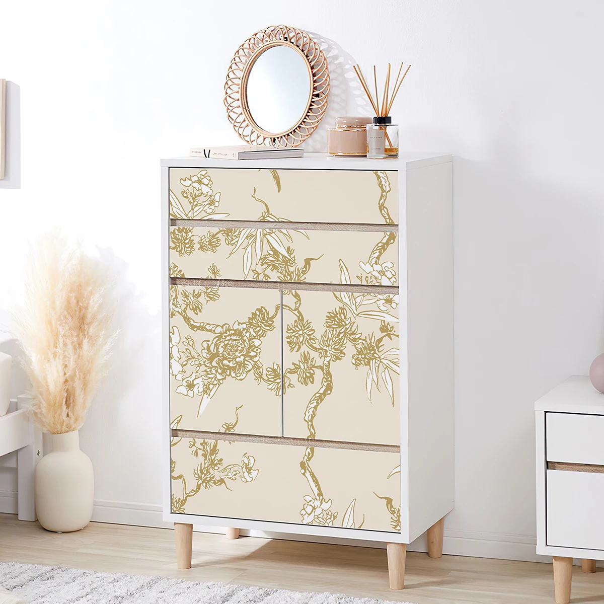 

Modern Yellow Floral and Bird Vinyl Wallpaper for Bedrooms Living Rooms Waterproof Floral PVC Wall Renovation Stickers