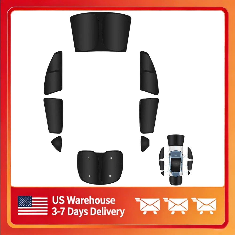

Full Blackout Car Window Sun Shade 8Pcs Complete Set UV Isolation Sun Visors Perfectly Fit Tesla Model Y 2020 to 2024 Models