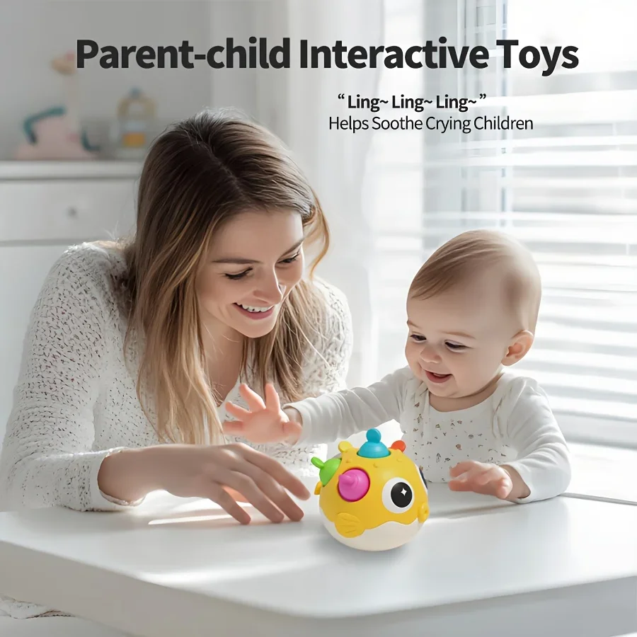 Pufferfish Bell Baby Shaker - ของเล่นเขย่ามือแบบใช้มือสำหรับพัฒนาทักษะการเคลื่อนไหวและการพัฒนาการได้ยิน ของขวัญที่เหมาะสำหรับเด็กทารก