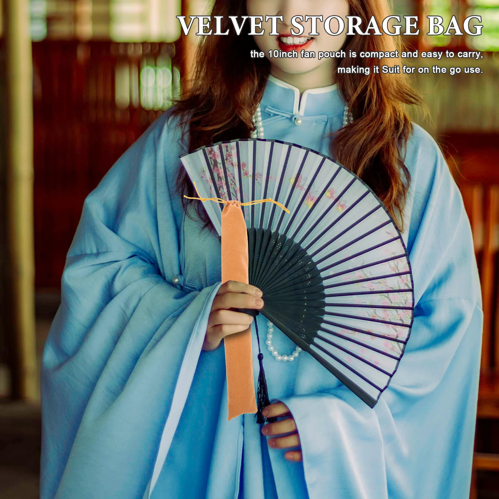 

10inch Fan Pouch Storage Bag Portable Drawstring Folding Hand Fan Protector Travel Office Outdoor Party Favor Round Storage Bag