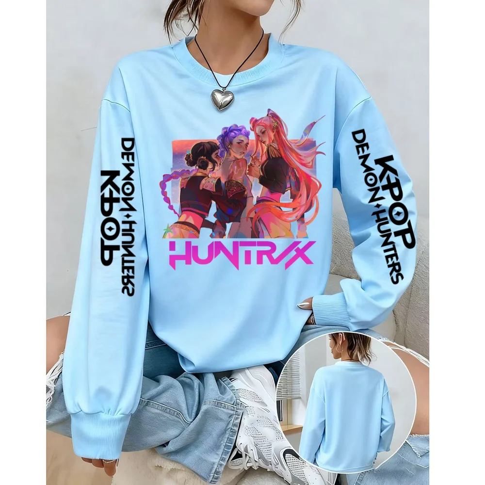 KPop Demon Hunter 미니멀리스트 알파벳 스웨트셔츠 여성용 슬리밍 뉴 스포츠웨어 라운드 넥 스트리트 스타일 후디