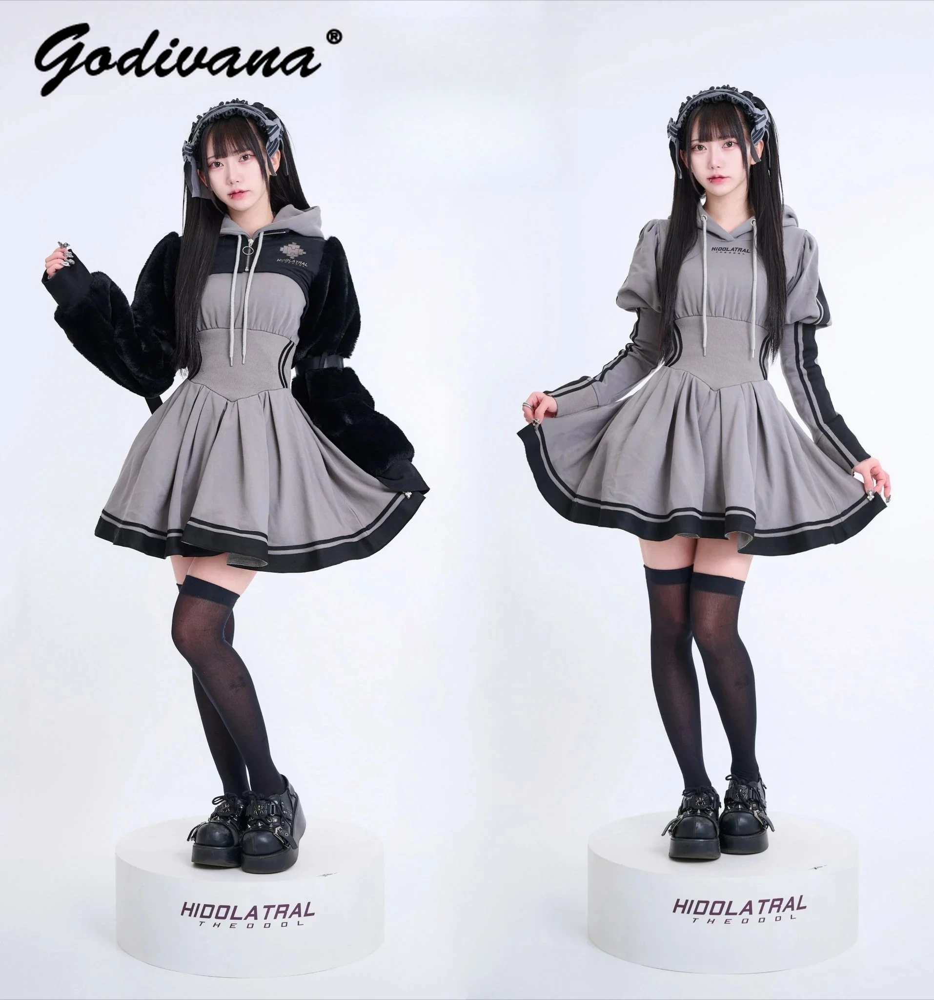

Japanese Mine Series Subculture Punk Slim Hoodie Dress Y2k Girl Women's Hooded Long-sleeved Short Sports Dresses