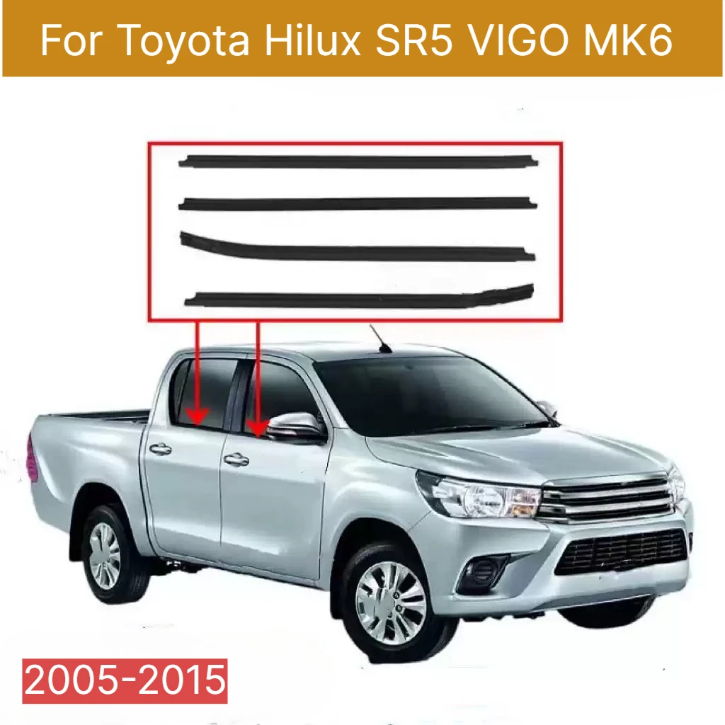Window Outer Weatherstrip Moulding Trim Seal Belt Rubber Sealing Strips for Toyota Hilux SR5 VIGO MK6 2005-2015 4Doors PICKUP