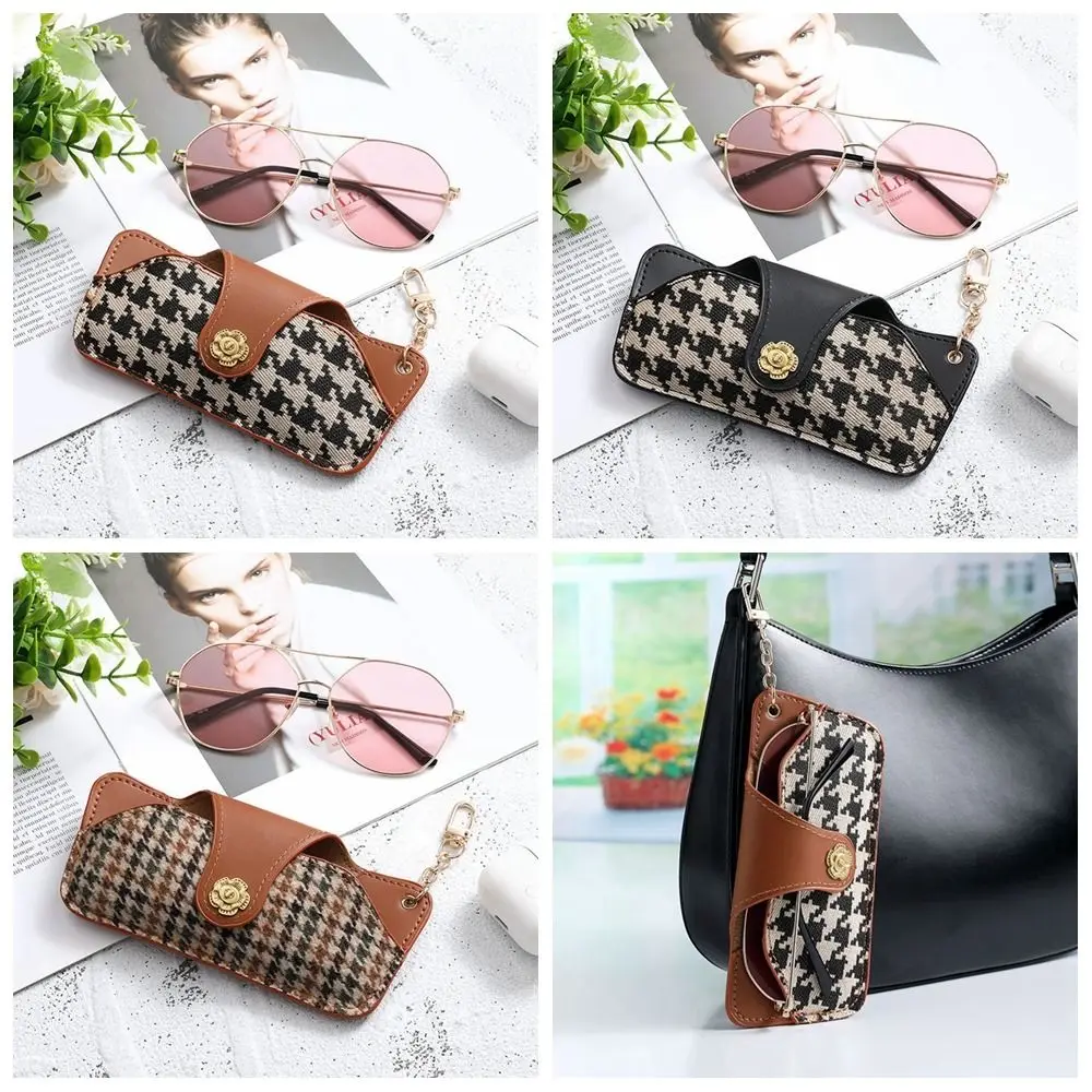 Printing Houndstooth Glasses Bag Sunglasses Pouch Korean Style Sunglasses Organize with Hanging Buckle Eyewear Protector Case