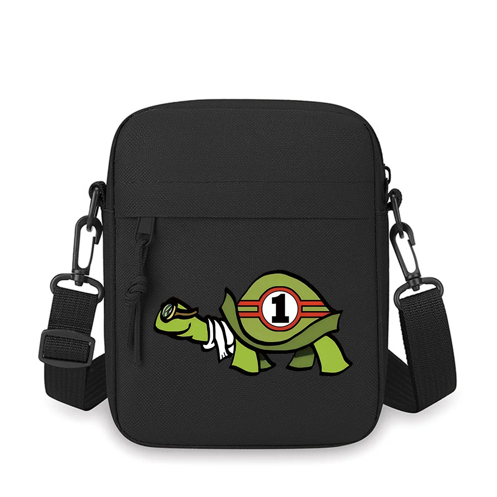 

Green tortoise wearing goggles racing Men Crossbody Bag Single Shoulder Women Cartoon Anime Film Printing Design Unisex