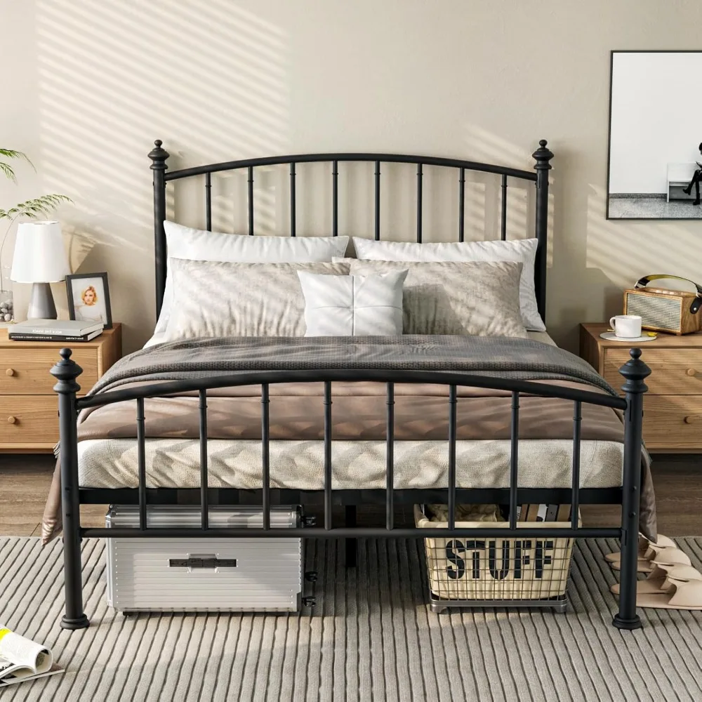 

All Size Metal Platform Bed Frame, Victorian Wrought Iron-Art Design, Classic Black, Mattress Foundation with Headboard