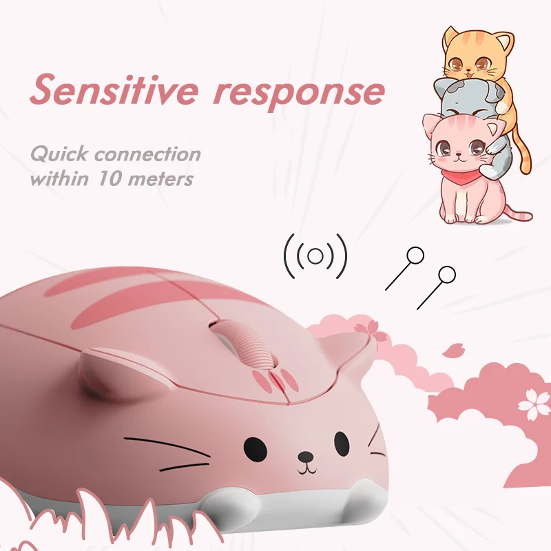 Wireless 2.4G Mouse Cute Cat Appearance Light Weight Portable Mute Button Plug And Play Mause Office Use For Girl Kid Gift Mice