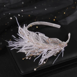 Bridal Wedding Hair ornaments wedding headdress popular pearl feather hair hoop women's Crystal Crown dress accessories