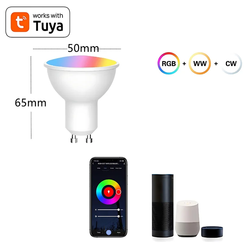 ABMF-Tuya Wi-Fi GU10 Умная светодиодная лампа с регулируемой яркостью 6 Вт 220 В Smart Life App Control Прожекторная лампа работает с Alexa Google 3 шт.