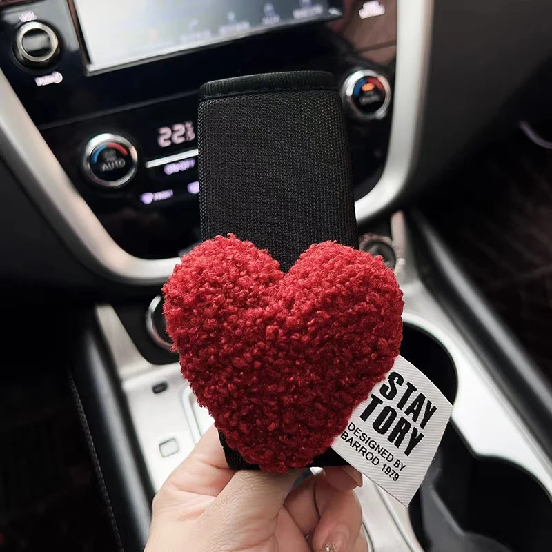 1pc Cute Retro Red Heart Car Gear Shift Cover Mesh Auto Shifter Hand Brake Case For Women Car Accessories Interior Decoration