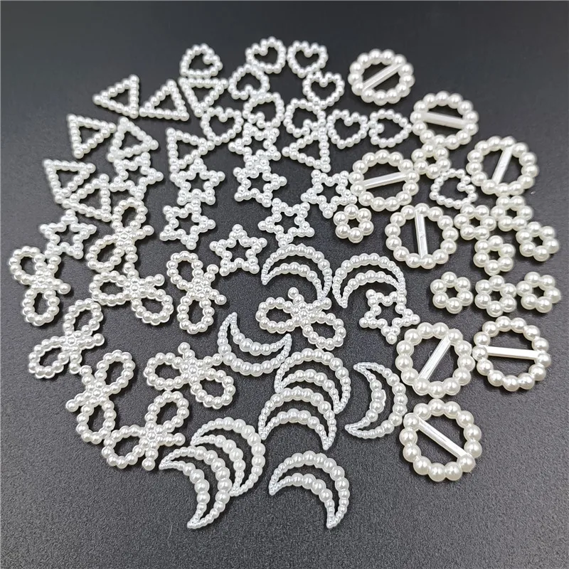 

40pcs/pack ABS Hollow Pearl White Color Heart Star Flower Geometry Loose Beads DIY Jewelry Making Material Wholesale