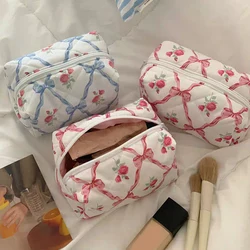 Fashion Bow Rose Flower Cosmetic Bag Floral Makeup Bag Women Korean Cosmetic Clutch Purses Storage Organizer Toiletry Bag