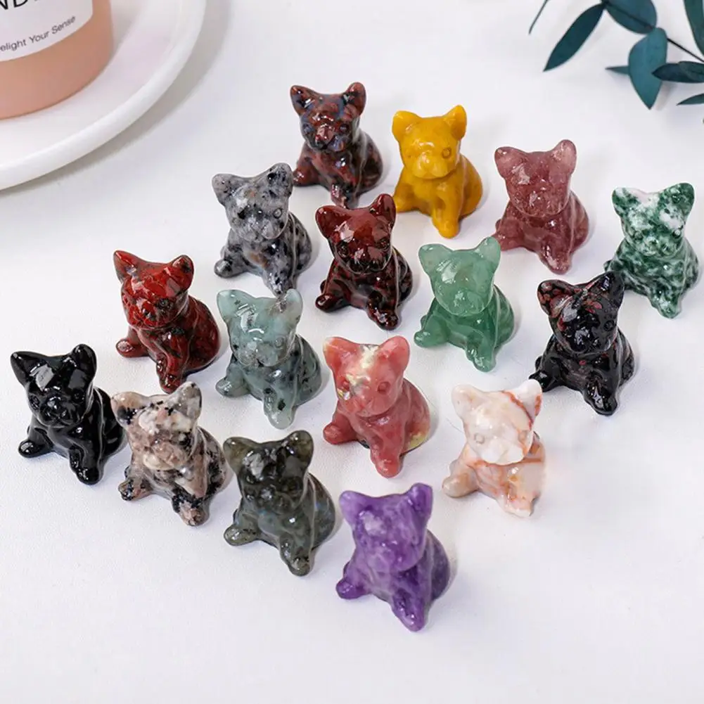 French Bulldog Statue Adorable Design Smooth Surface Rose Quartz Faux Crystals Healing Stones Dog Statue