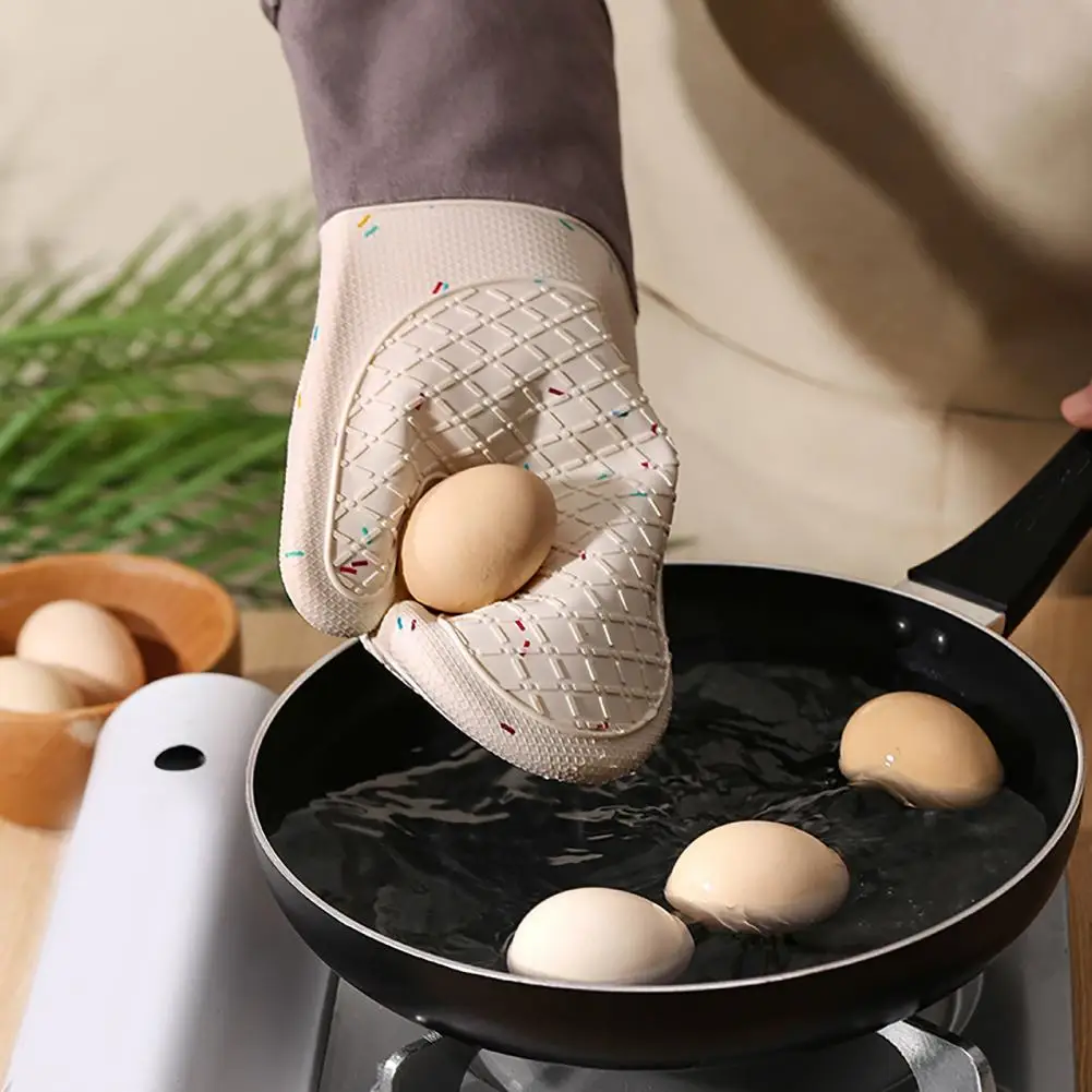 Thick Grip Gloves Heat Resistant Silicone Oven Mitts with Anti-slip Grip Quilted Lining Kitchen Gloves Insulated Reusable