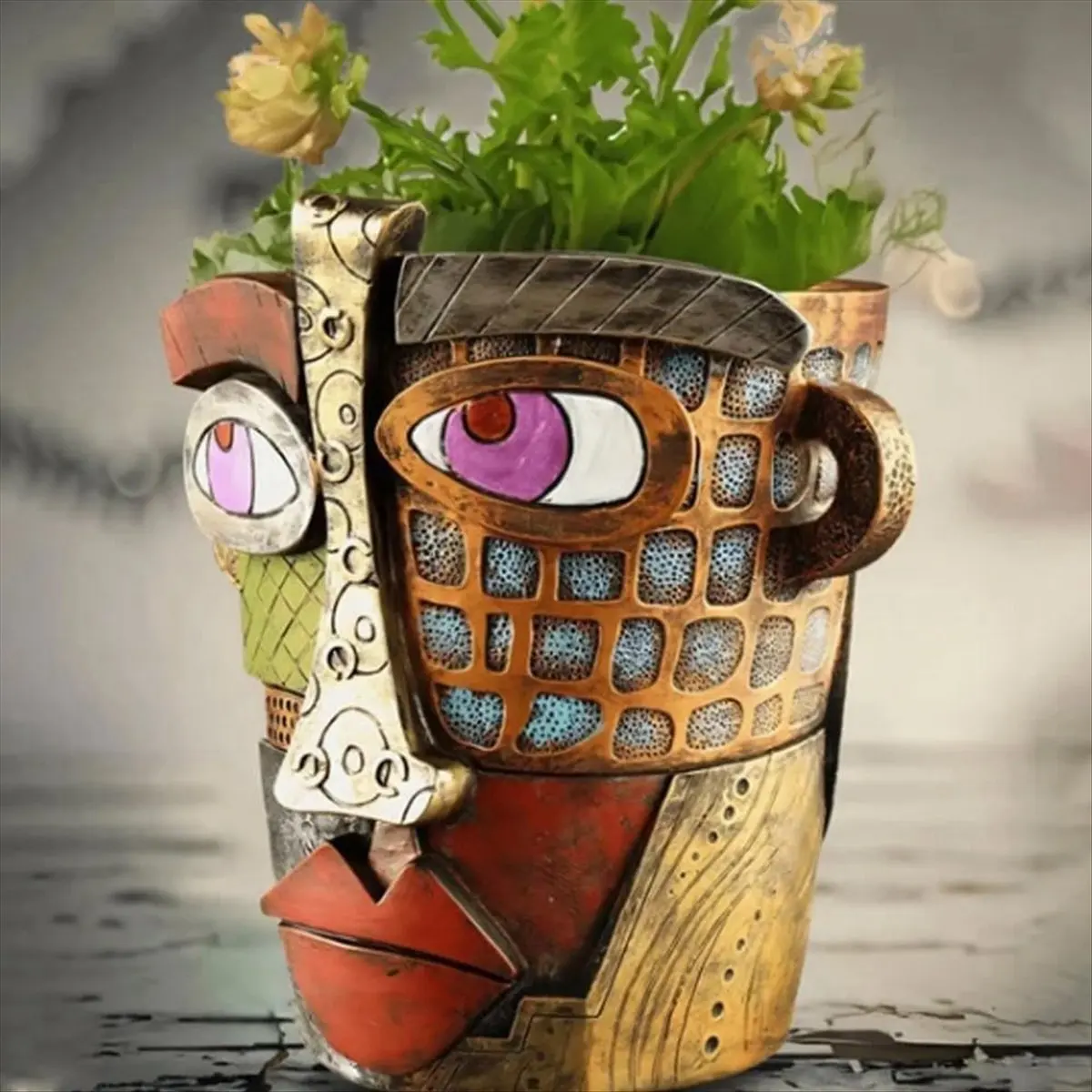 2026 + Handmade Brutalist Abstract Beauty Face Flower Pot Large Indoor Flower Pot Green Plant Pot Container
