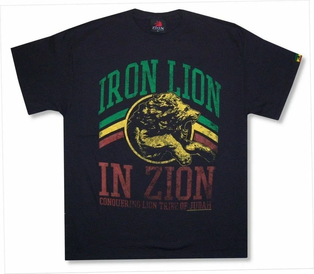 

Zion Rootswear Distressed Iron Lion Tribe of Judah Black T Shirt Bob Marley Oversized Graphic Tshirts for Women Gifts for Dad
