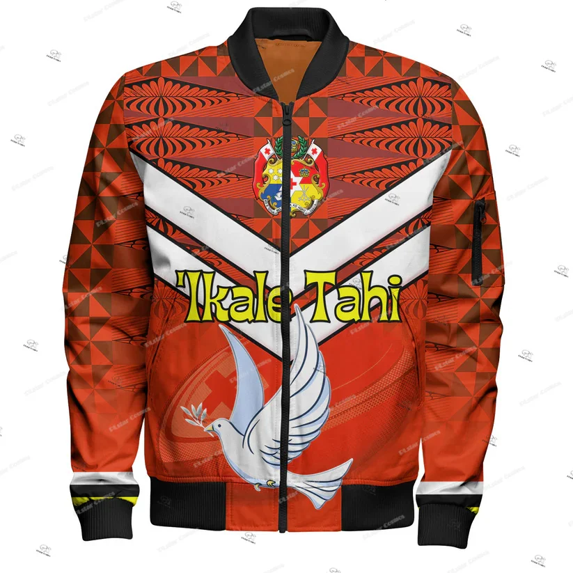 Custom Name Country Tonga Polynesia Islands Hibiscus Retro 3DPrint Winter Harajuku Overcoat Casual Windbreaker Bomber Jacket A2