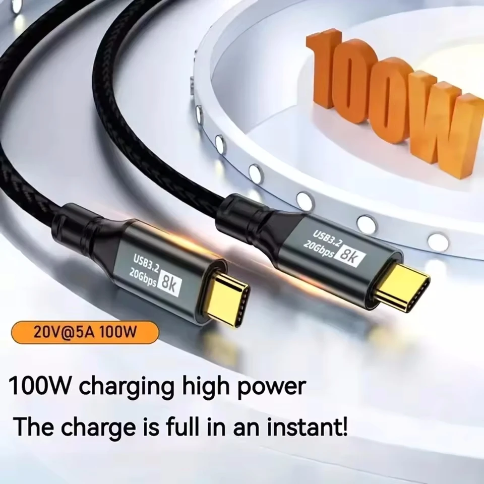 USBC PD100W USB 3.2 20Gbps Type C to Type C Cable 8K@60Hz USB-C Data Cord 3m For iPhone 15 Pro Max MacBook Samsung ThunderBolt 3