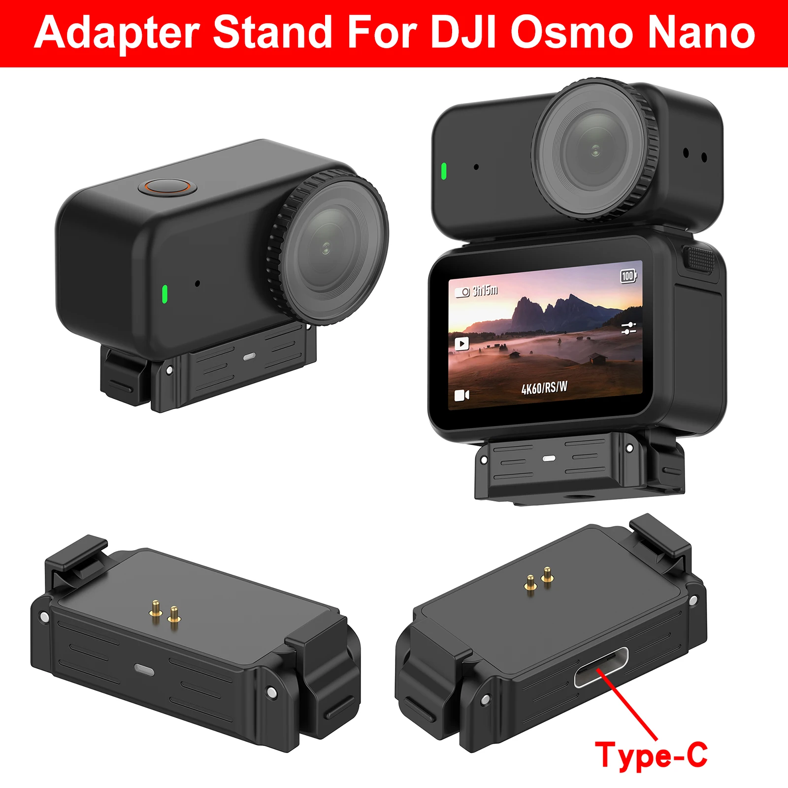 Magnetic Charging Camera Stand Base with 1/4 Screw Zinc Alloy Extension Base Bracket for  Osmo Nano Accessories