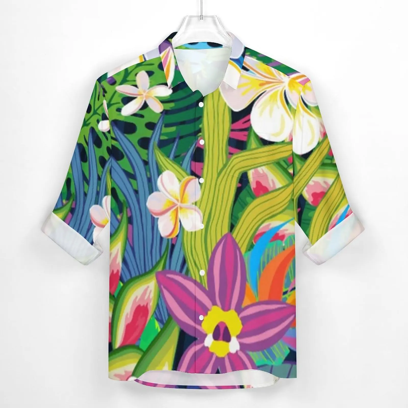 Colorful Tropical Floral Casual Shirts Men Bright Flower Print Shirt Long Sleeve Loose Stylish Blouses Custom Clothing Plus Size