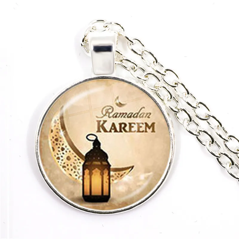 Islam allah muçulmano colar pingente murabak ramadan kareem muçulmano cúpula de vidro cabochão colar jóias presente para amigos