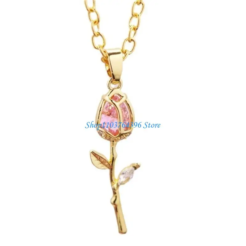 Collier pendentif tulipes en or à mode avec finition en émail détails en pour des styles look sophistiqués