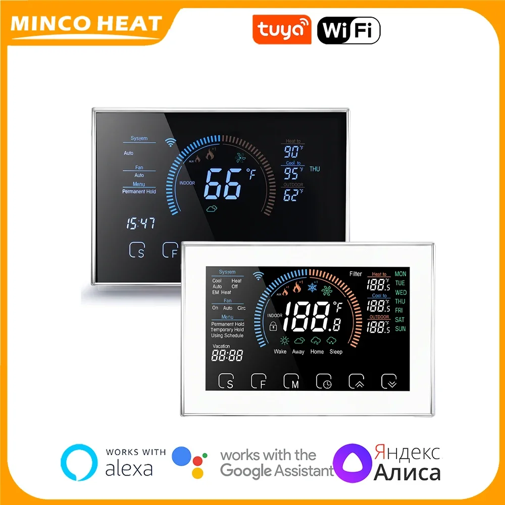 Minco Heat New Tuya WiFi Home Heat Pump Thermostat 24V WIFI HVAC System for Cooling Heating Boiler/Air Energy/Radiant Floor Heat