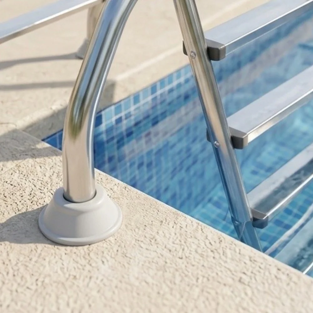 Two-Piece Rubber Buffer Hinge Foot for 43mm Pool Ladder Rails Ensures Proper Alignment and Smooth Folding Mechanism Operation