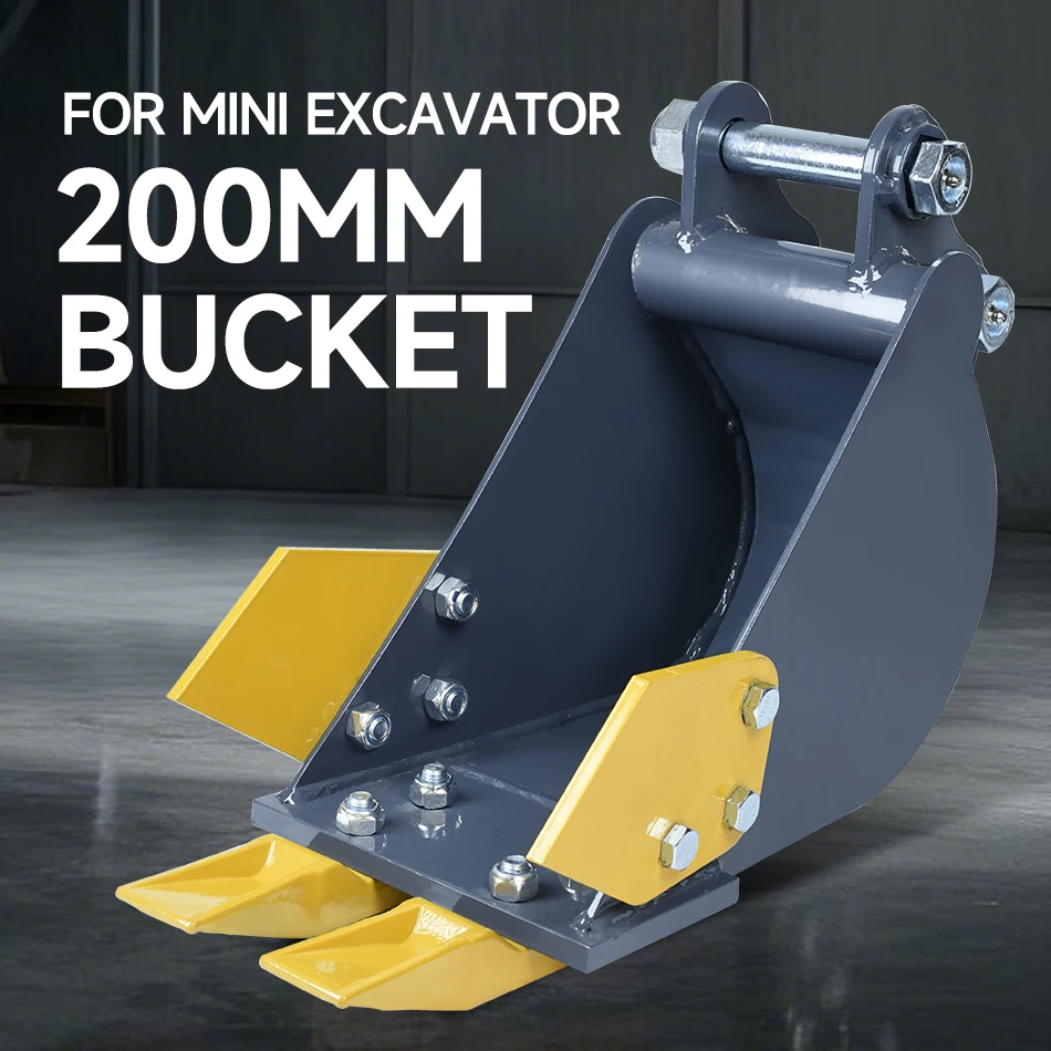 Mini Excavator 200mm Grey Bucket Alloy Steel Small Excavator Backhoe Attachment For 1-3 Ton Excavator For Home Garden Farm Work