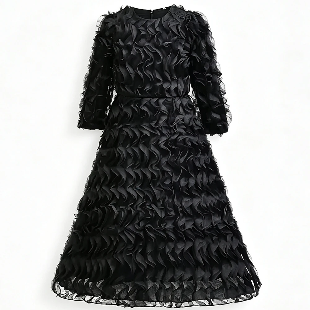 Schwarzes Hexenkostüm für Mädchen, gerüschtes Tüllkleid mit Umhang, langärmeliges gotisches Abendkleid für Kinder, Halloween, Karneval, Geburtstagsfeier – Detail 8