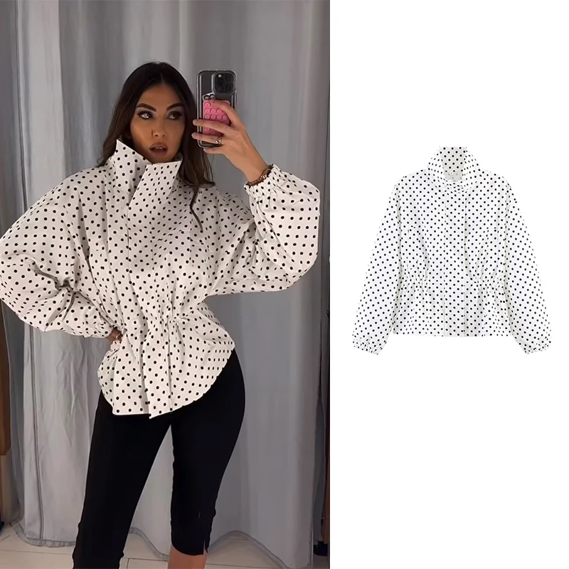 Jackets Women's Spring 2026 New Fashion Beige Polka-dot Elegant Women's Warm Jackets Coat Street Chic Spring Travel Youth Coats