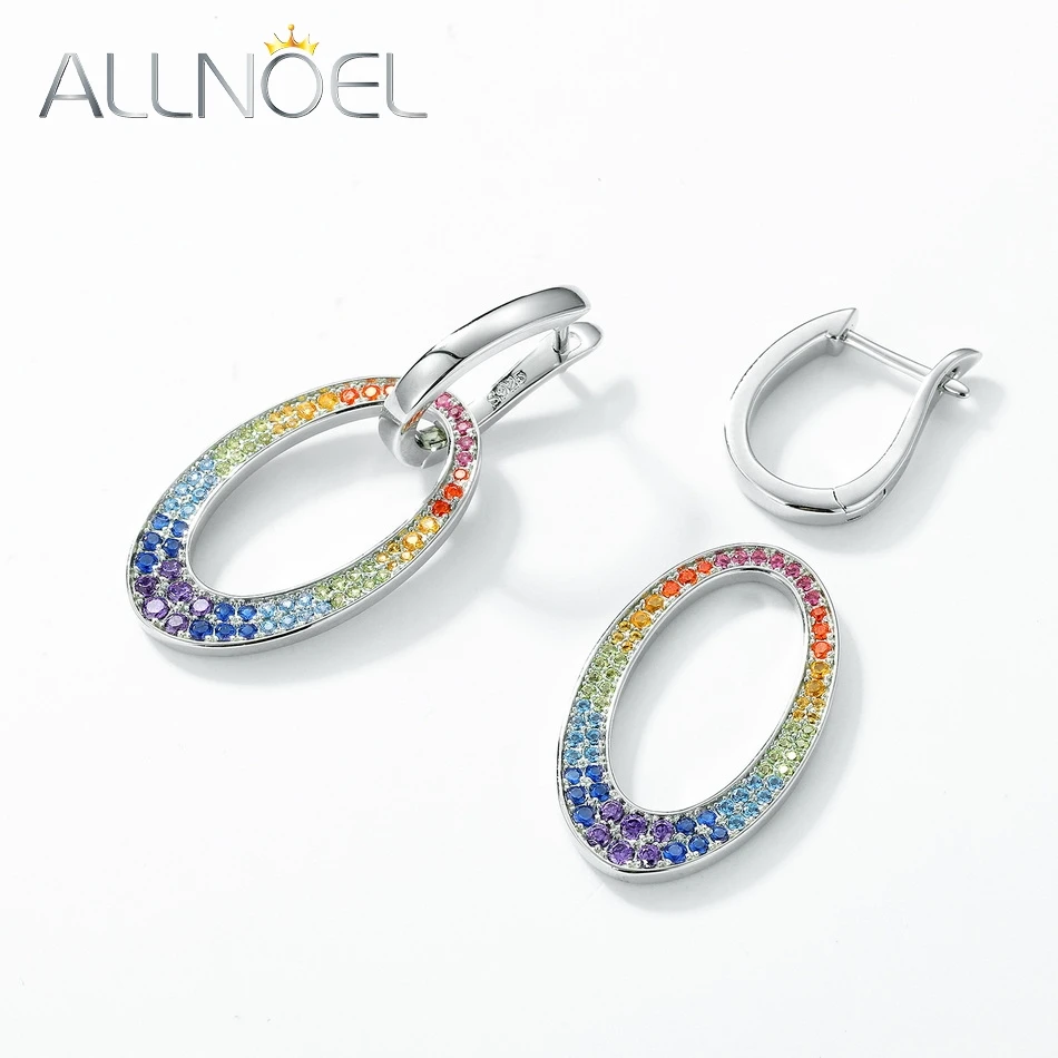 ALLNOEL 925 Sterling Silver Drop Earrings For Women Multi-Coloured Gemstones Rainbow Colorful Zircon Classic Gift Fine Jewelry