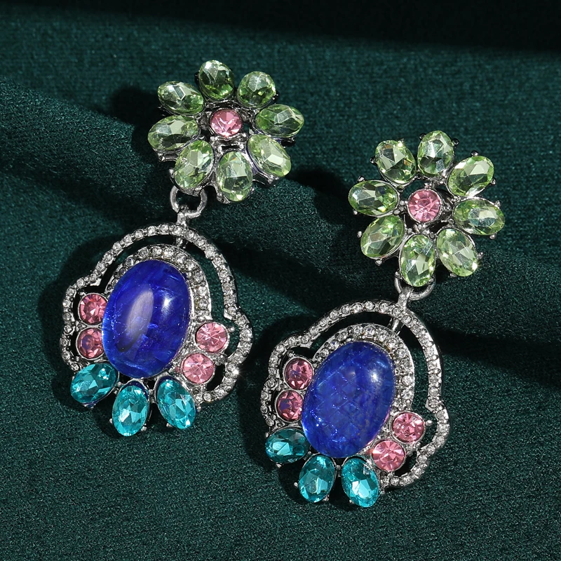 

Green Glaze Flower Drop Earring Vintage Large Blue Rhinestone Luxury Designer Retro Jewelry Girls 2026 New Trends Christmas Gift
