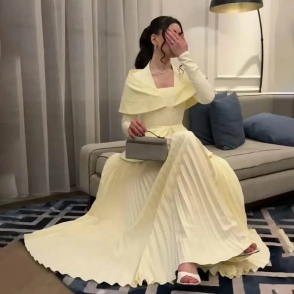 

Customized Long Sleeve Square Neck Evening Dress Ruched Gorgeous Mermaid Prom Dresses Formal Occasion Party Gown Robe Soiree